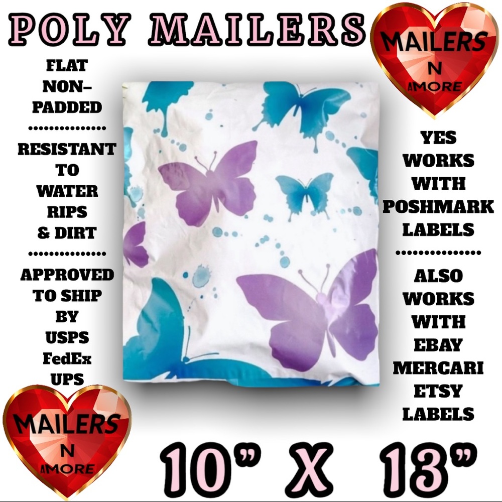 ( Quantity 25 10x13 ) Butterflies Blue Purple Poly Mailer Bag Shipping Envelopes - Picture 2 of 2